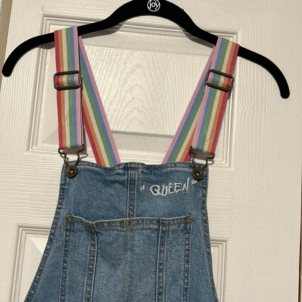 Pastel Rainbow Denim Oversized "Queen" Over-Alls - Picture 2 of 13